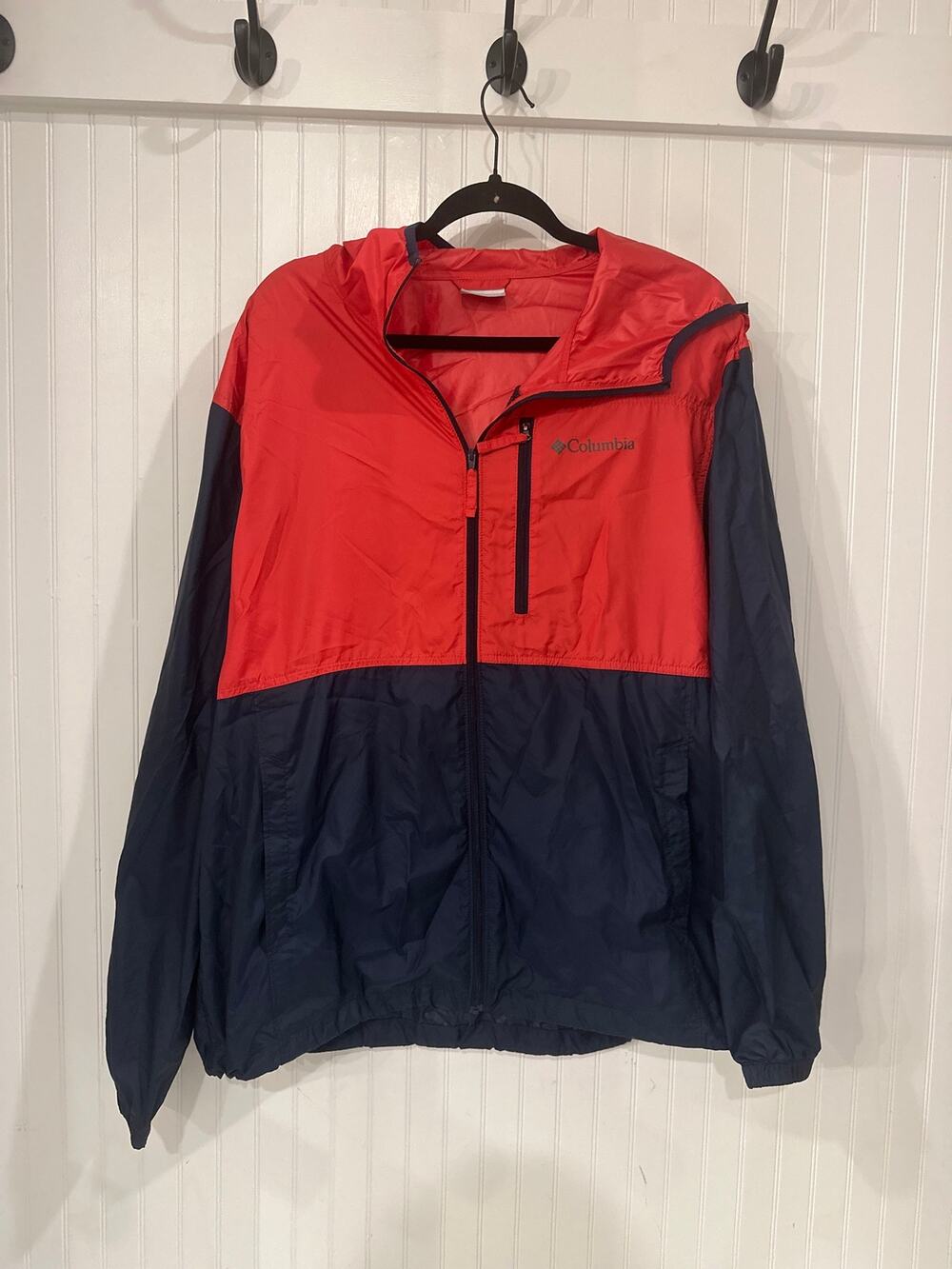 Columbia Windbreaker Jacket Red Navy Full Zip Hooded
